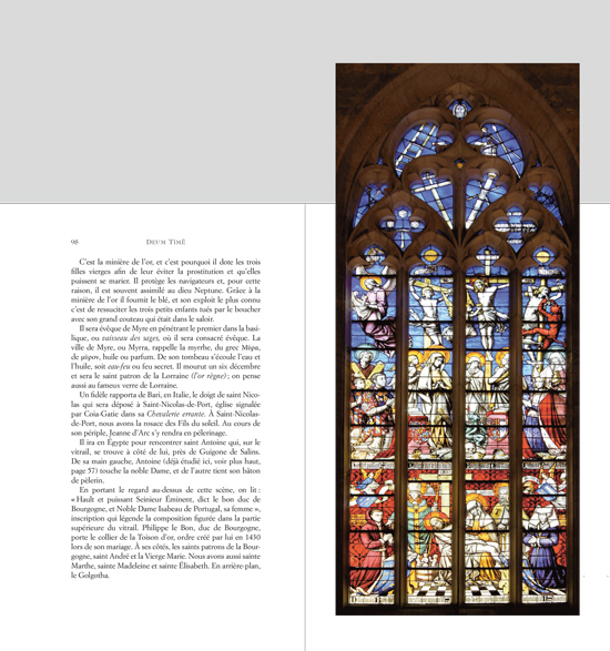 Planche du vitrail, pages 98-99 du Deum Time de Robert Caron
